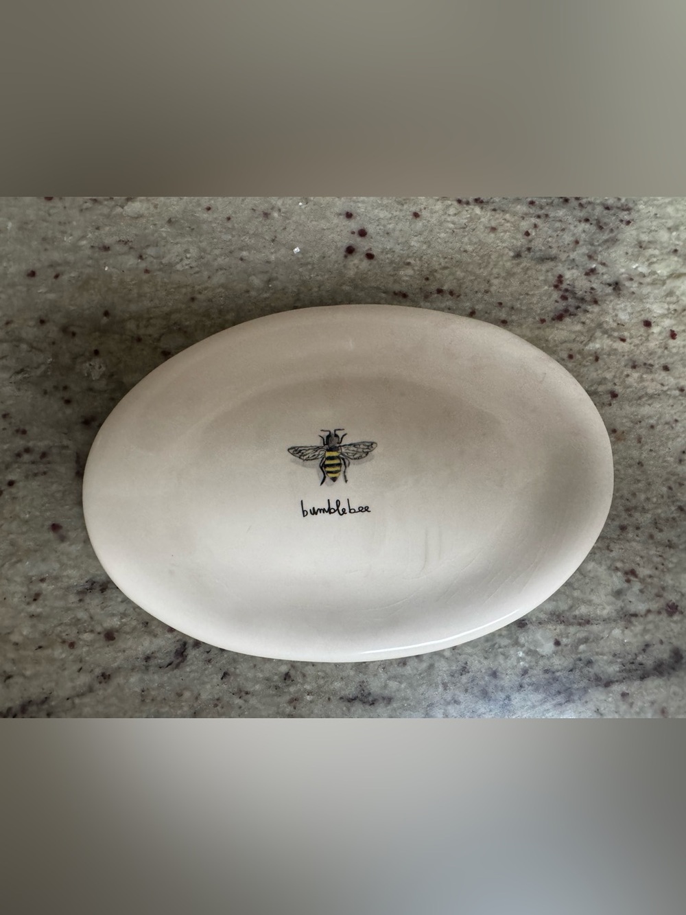 Magenta Cream Ceramic Platter with Yellow & Black Bee Motif